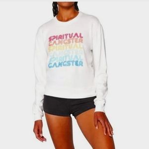 SPIRITUAL GANGSTER Savasana Pullover Rainbow Graphic Sweatshirt Crew Neck White